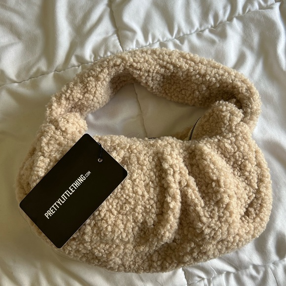 PLT Beige Borg Ruched Shoulder Bag - Picture 2 of 5